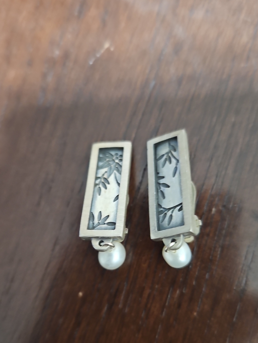 Floral Inlay Pearl Drop Clip-On Earrings .925